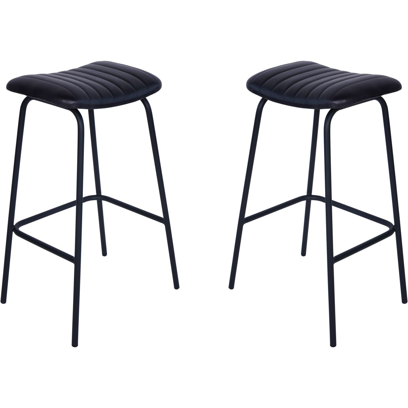 Set of 2 Arthur Charcoal Black Leather Bar Stools